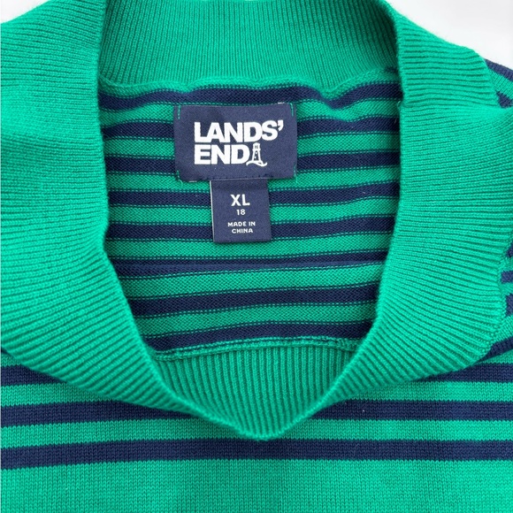Lands' End women XL 18 Striped Green and Navy Crewneck Sweater outdoor - Picture 2 of 7